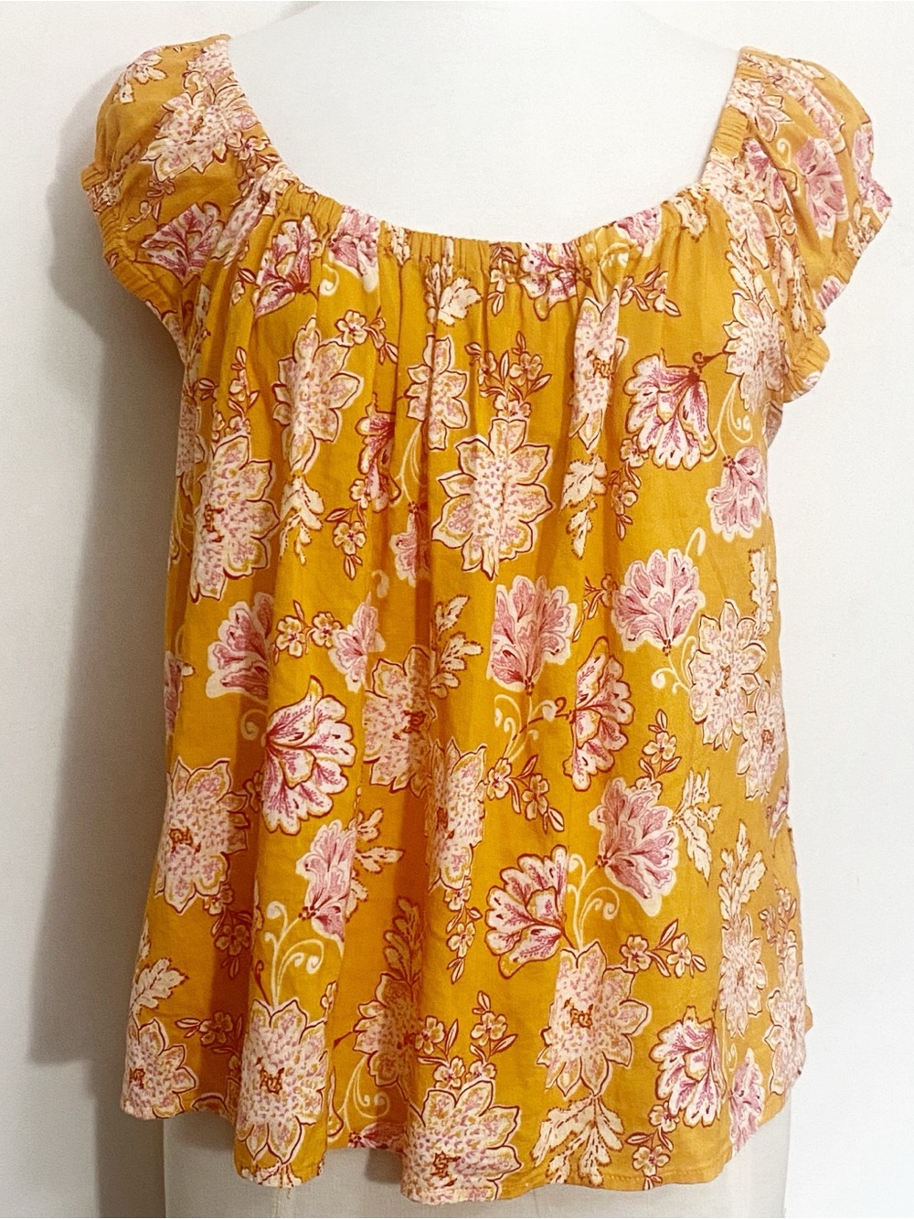 Old Navy Coquette Fairycore Orange Floral Peasant Crop Top with Bow Back L